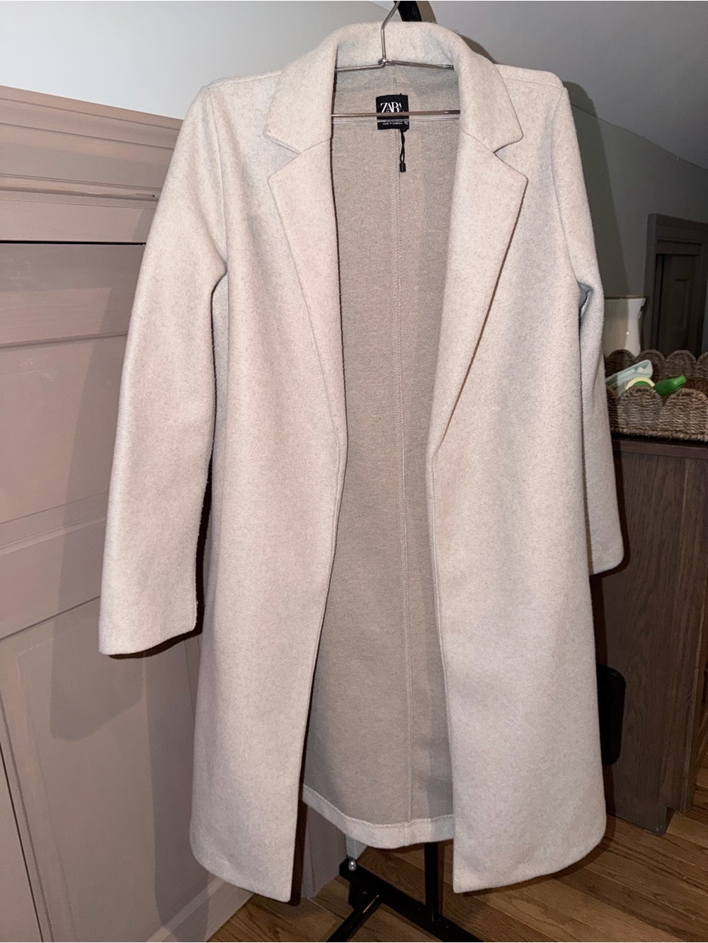 Zara Cream Longline Open Front Coat Size S